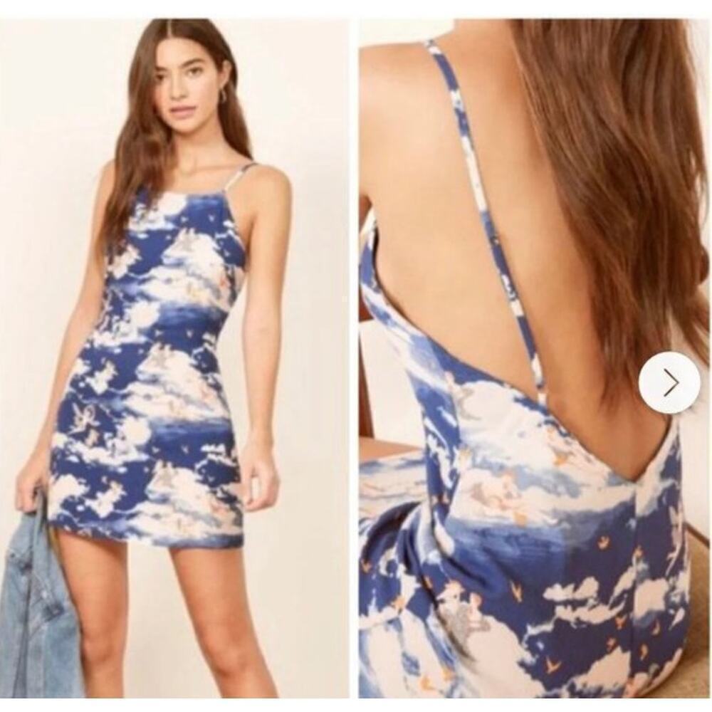 Reformation Freya Dress Blue Cielo Heaven Open Back Mini Party